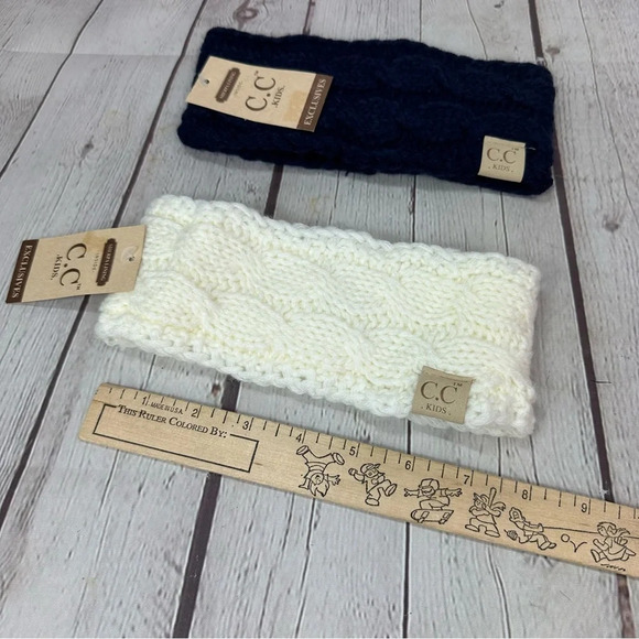 NWT boutique C.C. kids head warmers crochet headband ivory and navy - Picture 2 of 6